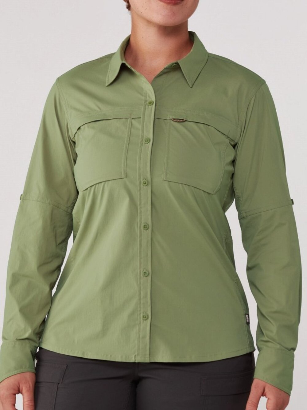 NEW REI Sahara Long-Sleeve Shirt NWT L Sage Hiking Trail Vented UPF 50